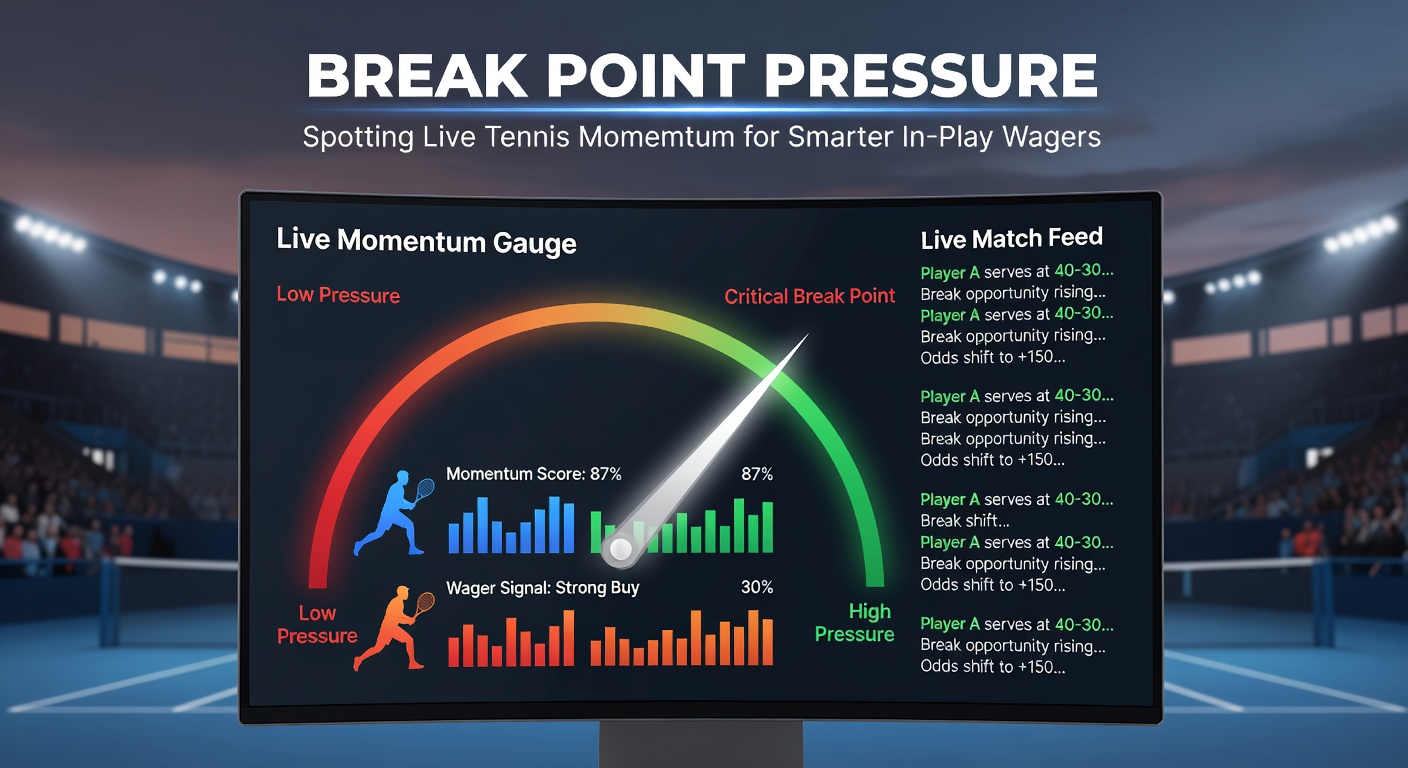 Tennis player facing break point pressure during a high-stakes match, with the ball in mid-air over the net