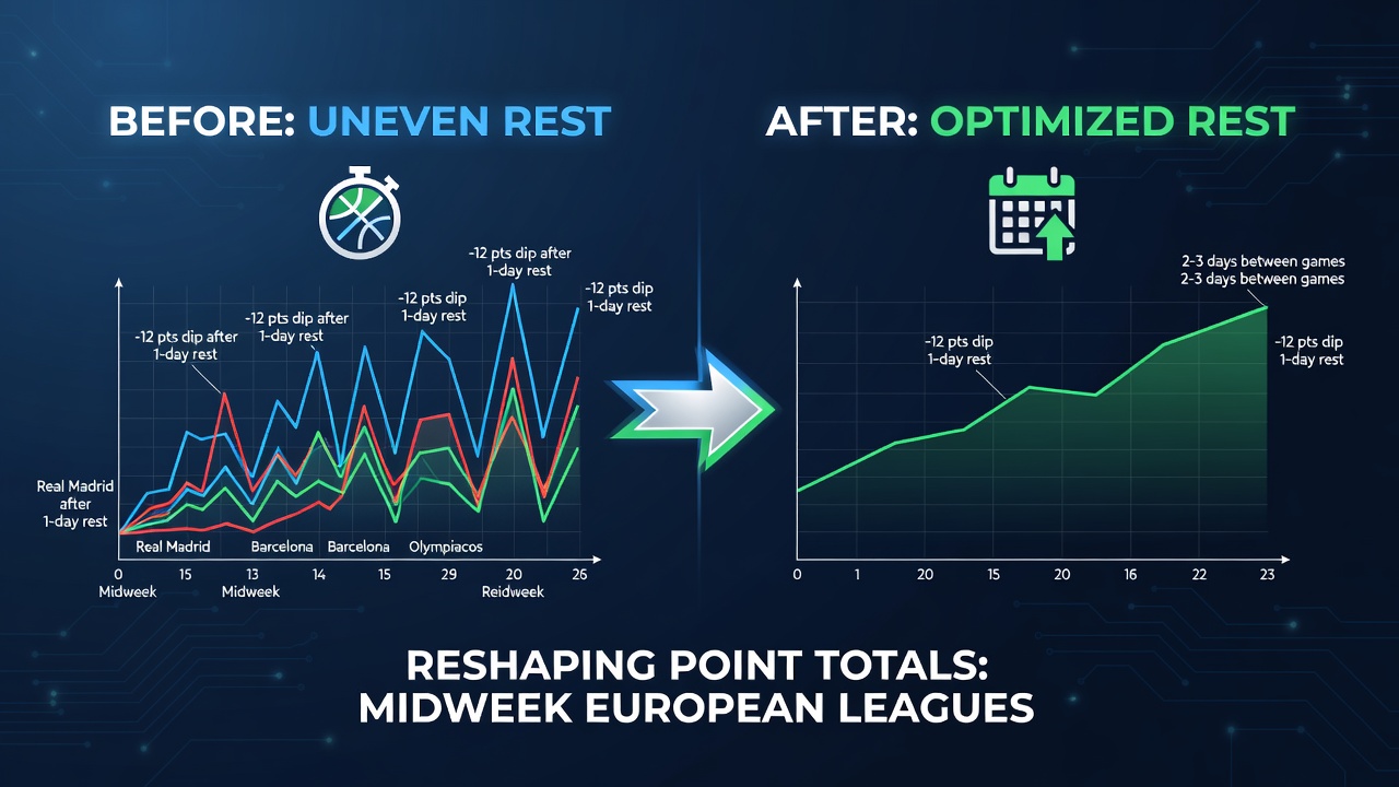 Charting How Rest Day Distributions Reshape Point Totals in Midweek European Basketball Leagues