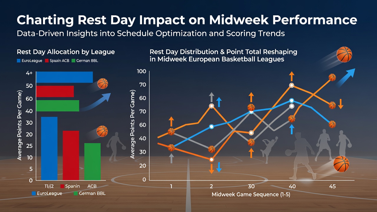 Graph showing point total variations tied to rest day distributions in midweek European basketball