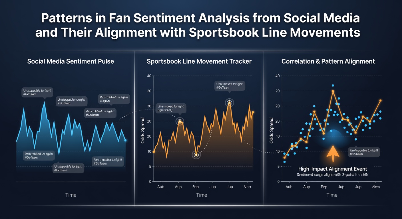 Social media sentiment analysis visualization showing fan reactions mapped against sportsbook line adjustments in major sports events