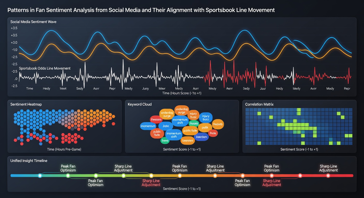 Chart comparing social media sentiment trends with real-time sportsbook line movements for NBA and NFL games