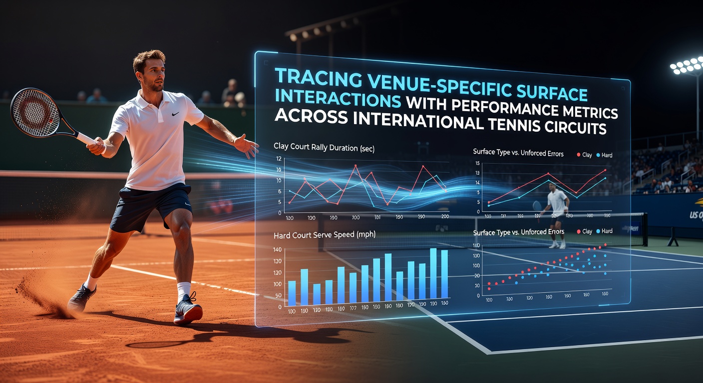Players executing shots on contrasting tennis court surfaces with visible differences in ball trajectory and footwork patterns